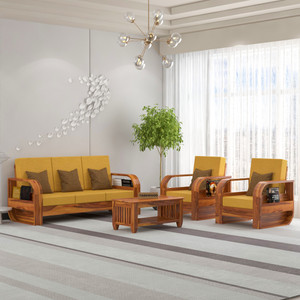 Taskwood Furniture Solid Sheesham Wood Five Seater Sofa Set For Living Room, Office, Café Fabric 3 + 1 + 1 Sofa Set