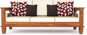 JMKSELLERS Sheesham wood 3 Three Seater with Cushions| Natural Teak| Fabric 3 + 1 Sofa Set