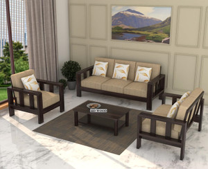 HDWOOD Solid Sheesham Wood Six Seater Sofa Set For Living Room/ Office/ Guest Room | Fabric 3 + 2 + 1 Sofa Set