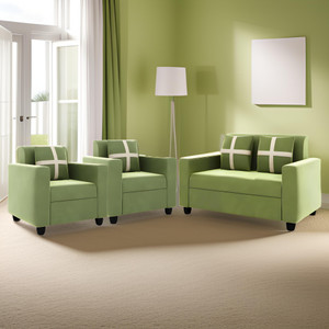 Cherry Wood Rio Highback Fabric 2 + 1 + 1 Sofa Set