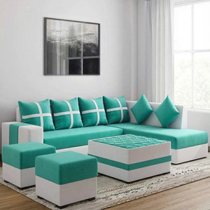 WAKESURE Premium Quality L Shape RHS With Center Table and Puffy Velvet Fabric 8 Seater  Sofa