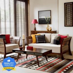 Taskwood Furniture Solid Sheesham Wood Five Seater Sofa Set For Living Room Fabric 3 + 1 + 1 Sofa Set