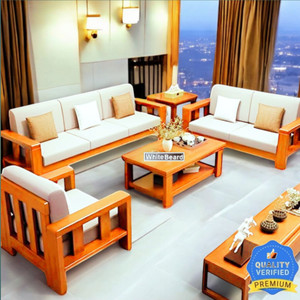 WhiteBeard Premium Quality Sheesham Wood 6 Seater Sofa Set For Living Room/Office/Home/Cafe Fabric 3 + 2 + 1 Sofa Set