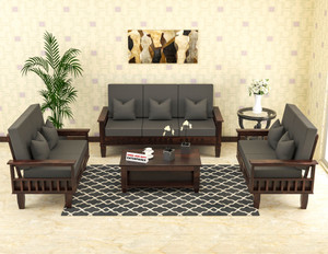 Shree Jeen Mata Enterprises KUBER Design Sheesham Wood Seven Seater Sofa Set With 'DERBY' Fabric Cushion | Fabric 3 + 2 + 2 Sofa Set