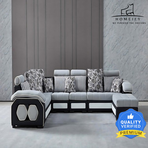 Homeify Carlo Fabric with 4-Puffy Convertible for Living Room Fabric 3 + 2 + 2 + 1 Sofa Set