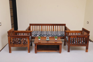 Cherry Wood Rosewood (Sheesham) Fabric 3 + 1 + 1 Sofa Set