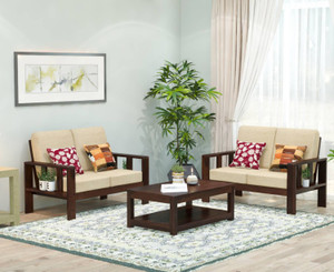 DECORWOOD Solid Sheesham Wood Four Seater Sofa Set For Living Room, Hotel Office. Fabric 2 + 2 Sofa Set