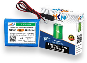 HKN 12v 2200mAh with 2.5mm JST connector and BMS Lithium Solar Battery