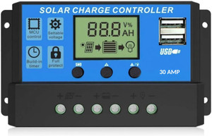AMITOM 30A, Solar Charge Controller,12V/24V Dual USB Port Timer Setting Auto Parameter PWM Solar Charge Controller