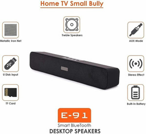 ज़शिव DJ Wireless Rechargeable Brand New Top Selling Portable Stereo sound Multimedia home audio/gaming Speaker for Mobile/Tablet TV SOUNDBAR ,HOME SOUNDBAR Original Quality Perfect Sound bar Mega Bass Wireless Bluetooth Speaker with TWS Connection/USB Input/Micro SD Card Reader/FM Radio/Aux Input/Hands Free Calling/BT SPEAKER ULTRA WITH 3D sound blast With Quality good Super E91 Double Inner Speaker with HiFi Stereo Surround Sound Double high bass havy DJ Sound. 10 W ब्लूटूथ