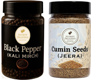 NUTRIFY DELICIOUS Cumin Seeds 100 g | Sabut Jeera | Black Pepper 100 g | Whole Kali Mirch