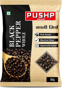 Pushp Brand Whole Black Pepper 50g Pouch | Pack of 1 | Kali Mirchi | Premium Sabut Mirch