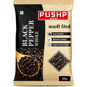 Pushp Brand Whole Black Pepper 100g Pouch | Pack of 1 | Kali Mirchi | Premium Sabut Mirch