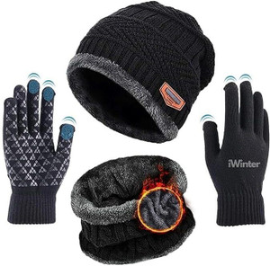 HappenWell Woolen Winter Cap for Men Woolen Cap for Women & Men in Winter Riding Gloves