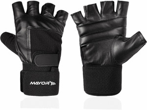MAYOR Premier Leather Gym Weight Lifting with Wrist Support (Free Size) Gym & Fitness Gloves