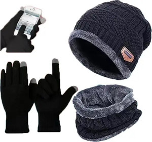 HappenWell Solid, Self Design, Embellished, Woven Beanie