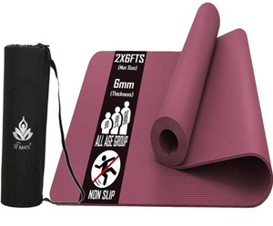 YFMATS 6MM - Super-Sports Yoga Mat for Mens Women Kids Maroon 6 mm Yoga Mat
