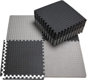 gamers hub Fitness Puzzle Mat, Gym Floor Mat, EVA Foam Interlocking 24"x24" 6Pc 24 SqFt Black, Grey 12 mm Exercise & Gym Mat