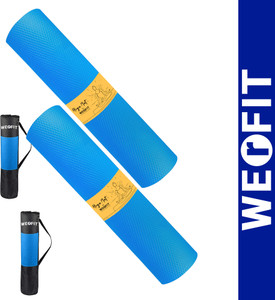 WErFIT Premium EVA Yoga Mat Pack of 2 with Carrying Bag, Anti Skid, for Workout, Men Blue 4 mm Yoga Mat