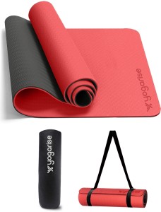 Yogarise Anti-Slip Yoga Mat with Carry Bag & Strap for Women and Men, Premium TPE Mat Red, Black 6 mm Yoga Mat