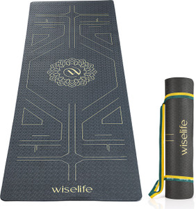 Wiselife TRU Alignment Yoga Mat + Strap Pro-Balance TPE Material Extra Thick Extra Long- Grey 6 mm Yoga Mat