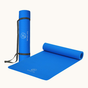 Wiselife Classic Exercise Mat + Yoga Strap for Men & Women | Workout, Home, Pilates - Blue 6 mm Yoga Mat
