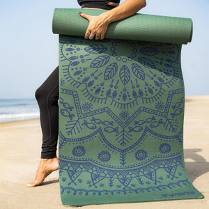 Yogarise Perfumed TPE Yoga Mat with Mandala Print and Carry Bag for Men and Women Green 6 mm Yoga Mat