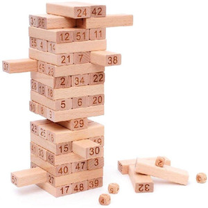 बोगेन लाइट 54 Wooden Building Blocks with Wooden dice Jenga Learning Game- 20 cm