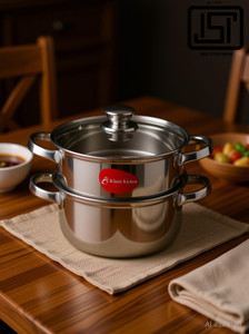 Klassi Kichen 2 Tier Steamer Set with Lid|Pasta Steamer|Vegetable|Momo. Stainless Steel Steamer