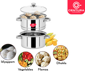 CENTURA Stainless Steel 2-Tier Steamer (4.5L) For Cooking/Boiling/Baking/DeepFry - 20CM Stainless Steel Steamer