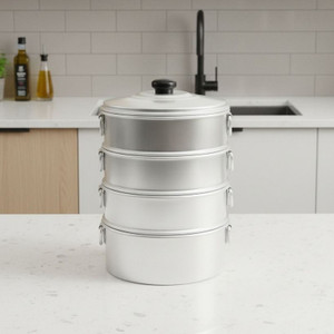 TambaVeda Aluminium Momo Steamer for Idli, Dhokla & Vegetables | 4 Tier Steaming Pot Aluminium Steamer