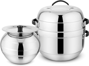 PRABHA Double Delight Cook N Serve Pot 1.0 Kg, Thermal Rice Cooker with Rubber Gasket Stainless Steel Steamer