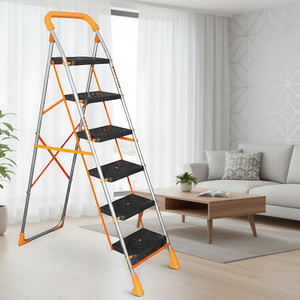 PARASNATH 6-Step Orange Diamond Foldable Steel Ladder with Wide Anti ...