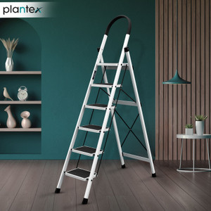 Plantex Anti-Skid Strong Foldable Wide 6 Step Ladder/Ladder for Home-(White-Apex) Steel Ladder