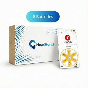 Signia Hearing Aid Battery Size 10- Pack of 6 Batteries with Hearstore Storage Box for Long Battery Life Stethoscope Case