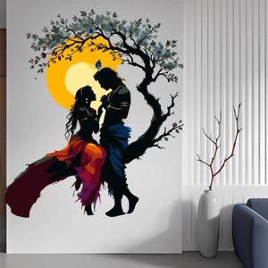 Ajay craft 50 cm Radha Krishna Wall Stickers for Home Decoration Self Adhesive Sticker