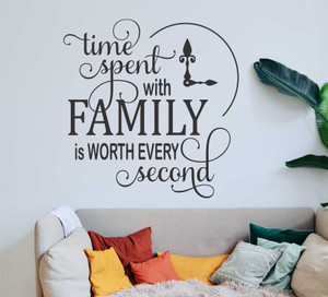 ZSSZ Family Quote Vinyl Wall Decal - 'Time Spent With Family' Clock Design, 22x22 Inch Removable Sticker