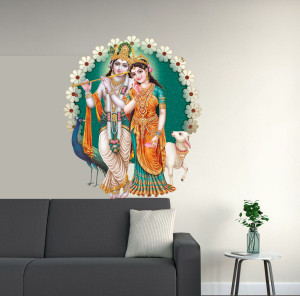 VCREATE DECOR 58 cm Radha Krishna Wall Sticker & Decal Size -( 58 cm x 50 cm ) Self Adhesive Sticker