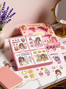 wall1ders 18 cm Cute Kawaii Girl Stickers Set 100 Sheets – Cartoon Decorative Washi Stickers Self Adhesive Sticker