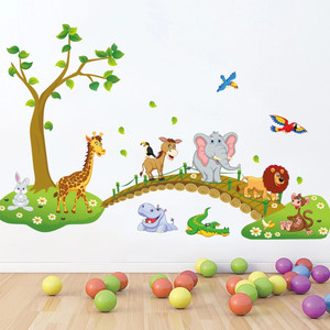 Flipkart SmartBuy 140 cm Wall Animals Cartoon Jungle Friends Over Bridge Nursery School Decals Self Adhesive Sticker