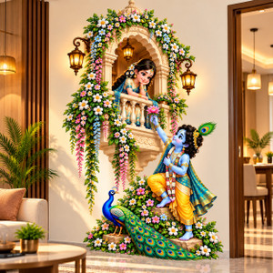 Design Decor 45 cm Radha Krishna Wall Sticker with Bal Krishna and Radha Rani Self Adhesive Sticker