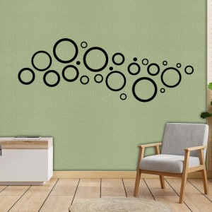 WallBerry 130 cm 24 Black rings and dots 3D Mirror Wall Stickers Self Adhesive Sticker