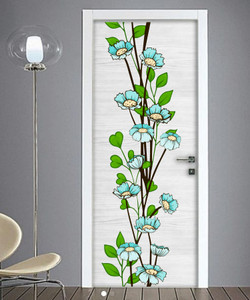 Decoration Stickers 1 cm blue flowers door design(28x91) Self Adhesive ...