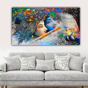 Sudarshan Creatives 90 cm Radha Krishna New Modern Art for Living Room, Bedroom and Home Decoration Self Adhesive Sticker