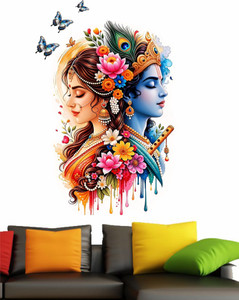 NOOR DECOR 48 cm Radha Krishna Wall And Home Decoration Self Adhesive Sticker