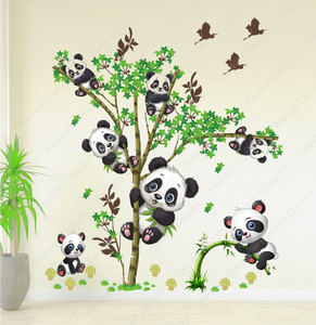 Heaven Decors 110 cm Kids Panda On Tree And Baby (Ideal Size On wall - 95 x 110 cm Self Adhesive Sticker