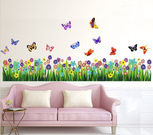GLOBAL GRAPHICS 122 cm Beautiful Grass colorful butterflyes wall multicolor wall sticker for made home beautiful Reusable Sticker
