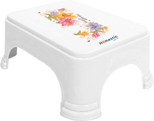 HOMESTIC Floral Print Plastic Bathroom Stool, White Stool
