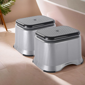 HOMESTIC Pack of 2 Anti-Slip Bathroom Stool for Bathing | Check Ultra 10- Grey Stool