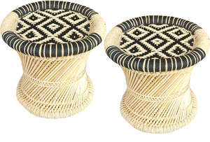 Bhavishya Handmade Bamboo Mudda stool for Home & Office Size 15x15 Outdoor & Cafeteria Stool